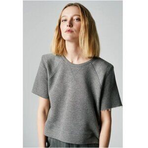 NEW Smythe Raw Short Sleeves Shoulder Pad Sweatshirt Top Gray Size: Small